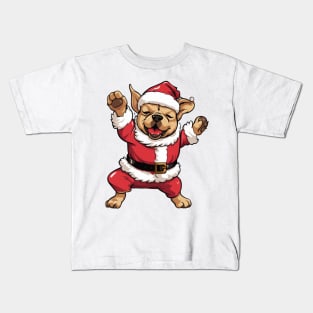 Cartoon Christmas French Bulldog Dancing Kids T-Shirt